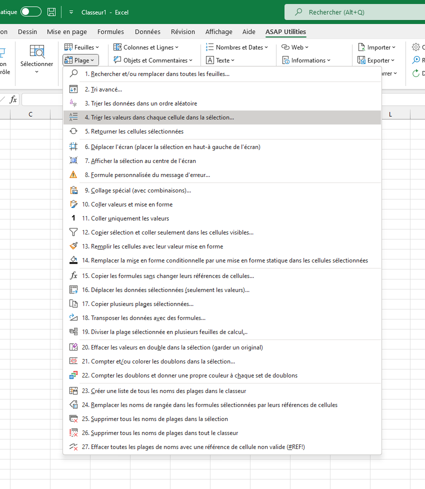 Plage  ›  4 Trier les valeurs dans chaque cellule dans la sélection...