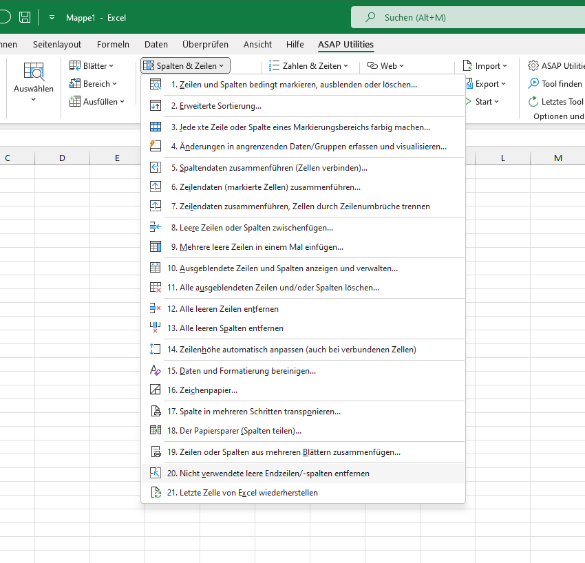 Spalten & Zeilen  ›  20 Nicht verwendete leere Endzeilen/-spalten entfernen