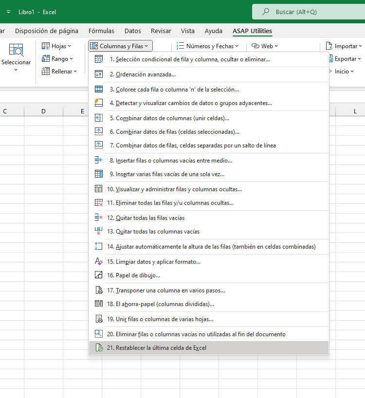 Columnas y Filas  ›  21 Restablecer la última celda de Excel