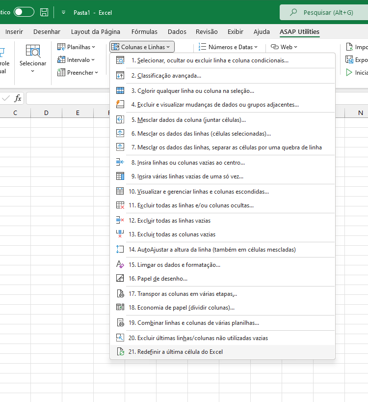 Colunas e Linhas  ›  21 Redefinir a última célula do Excel