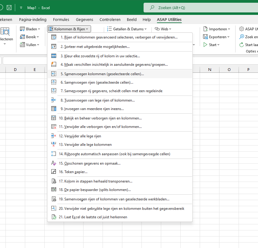 Kolommen & Rijen  ›  5 Samenvoegen kolommen (geselecteerde cellen)...