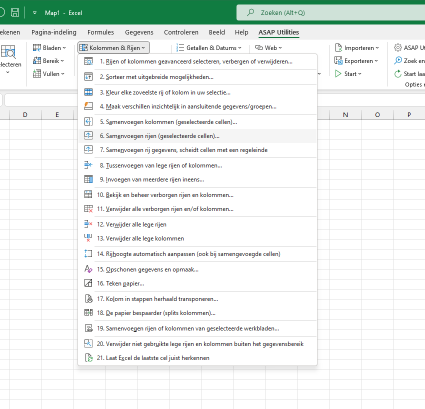 Kolommen & Rijen  ›  6 Samenvoegen rijen (geselecteerde cellen)...