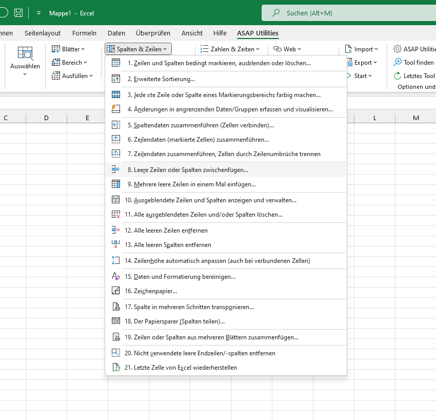 Spalten & Zeilen  ›  8 Leere Zeilen oder Spalten zwischenfügen...