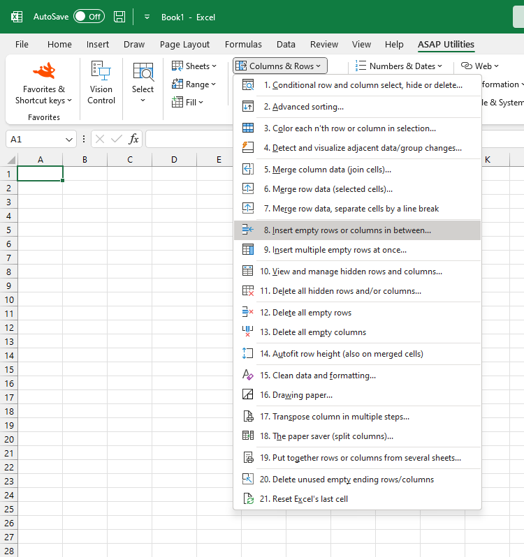 Columns & Rows  ›  8 Insert empty rows or columns in between...