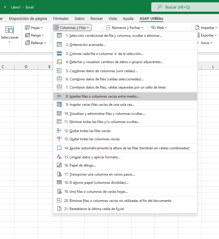 Columnas y Filas  ›  8 Insertar filas o columnas vacías entre medio...