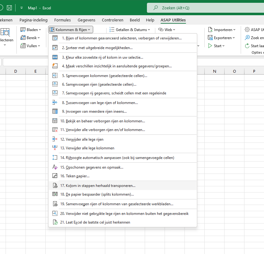 Kolommen & Rijen  ›  17 Kolom in stappen herhaald transponeren...