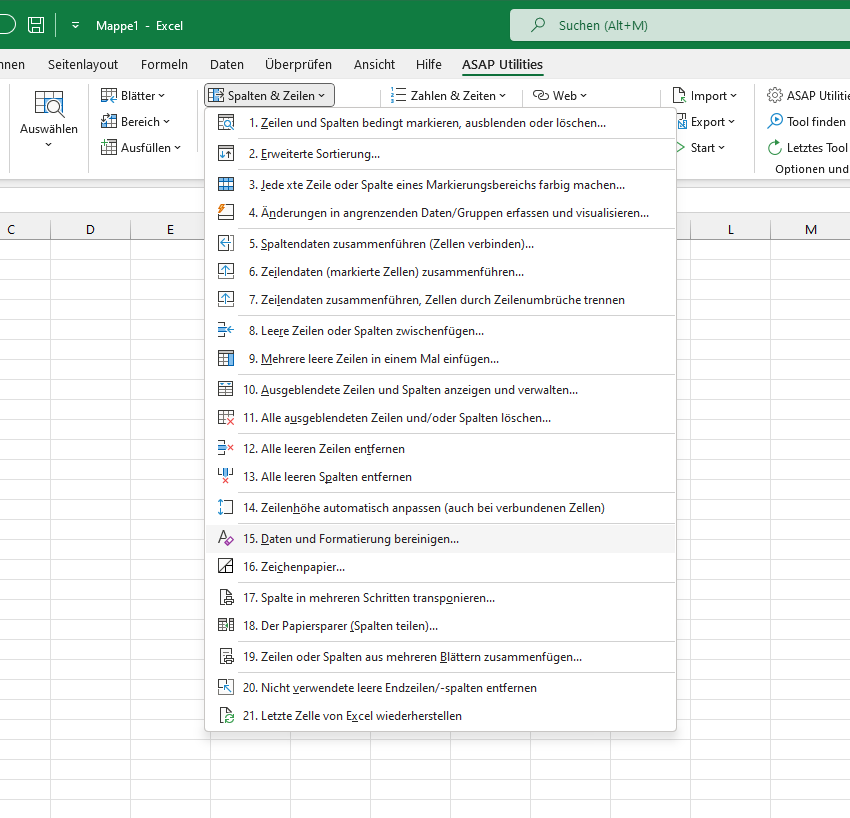 Spalten & Zeilen  ›  15 Daten und Formatierung bereinigen...
