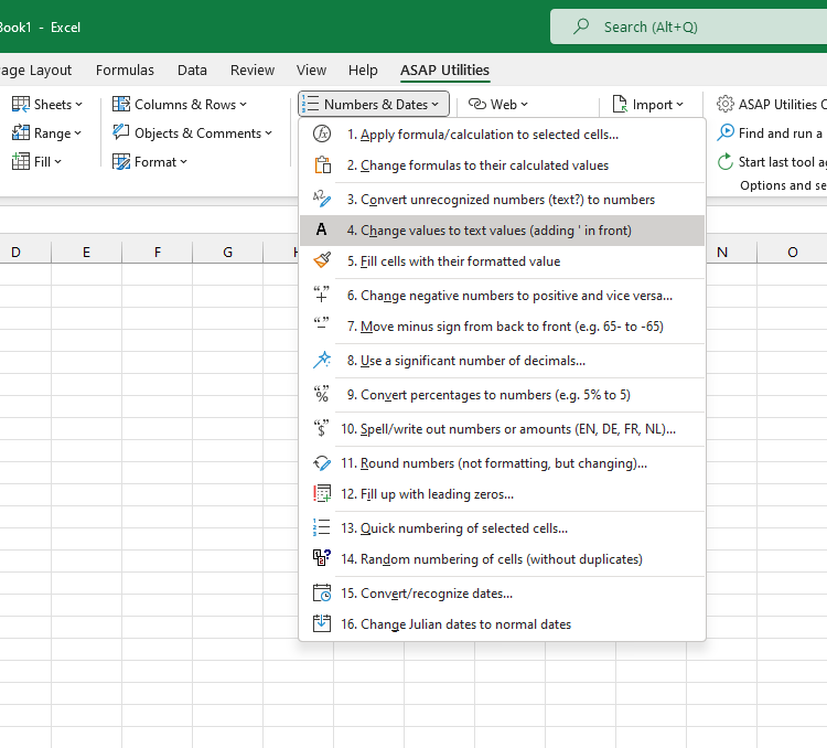 Numbers & Dates  ›  4 Change values to text values (adding ' in front)