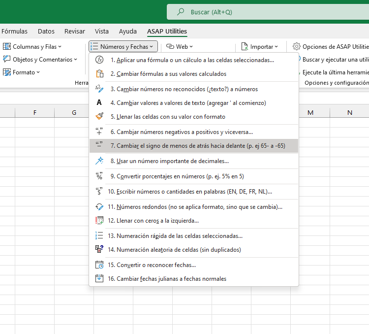 Números y Fechas  ›  7 Cambiar el signo de menos de atrás hacia delante (p. ej 65- a -65)