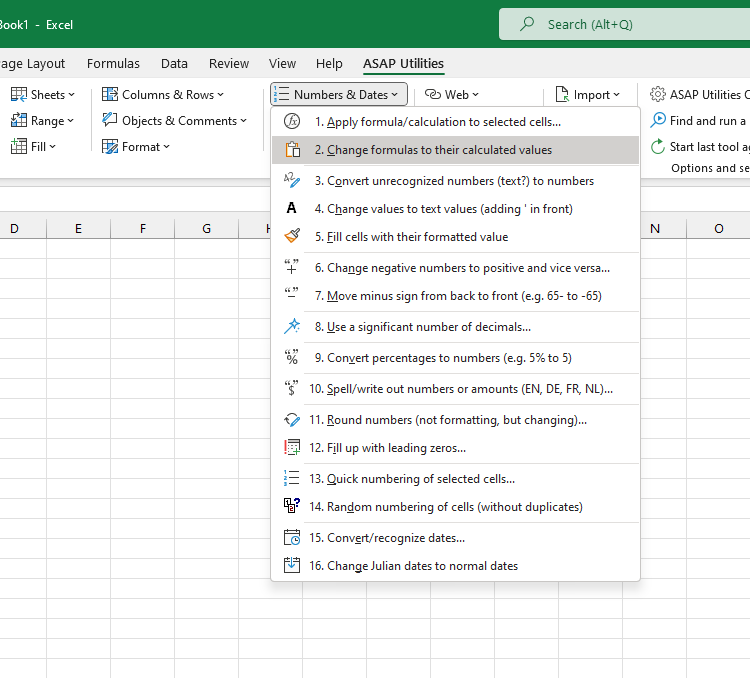 Numbers & Dates  ›  2 Change formulas to their calculated values