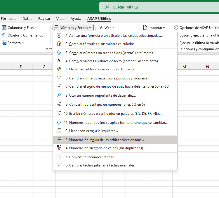 Números y Fechas  ›  13 Numeración rápida de las celdas seleccionadas...