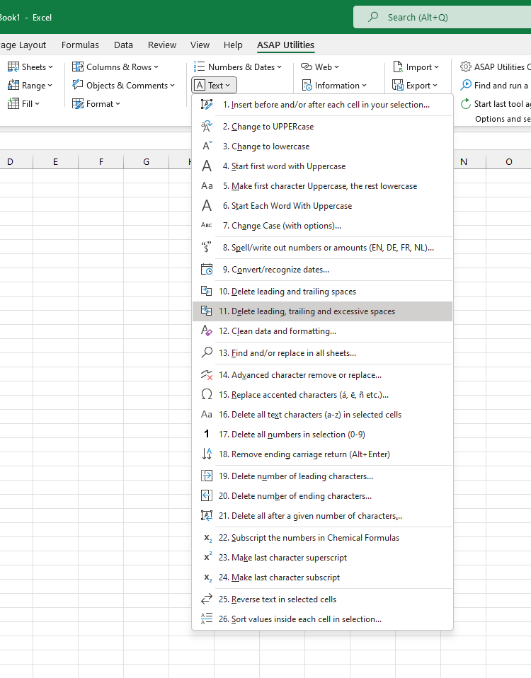 Text  ›  11 Delete leading, trailing and excessive spaces