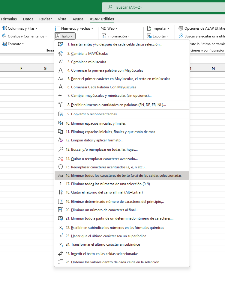 Texto  ›  16 Eliminar todos los caracteres de texto (a-z) de las celdas seleccionadas