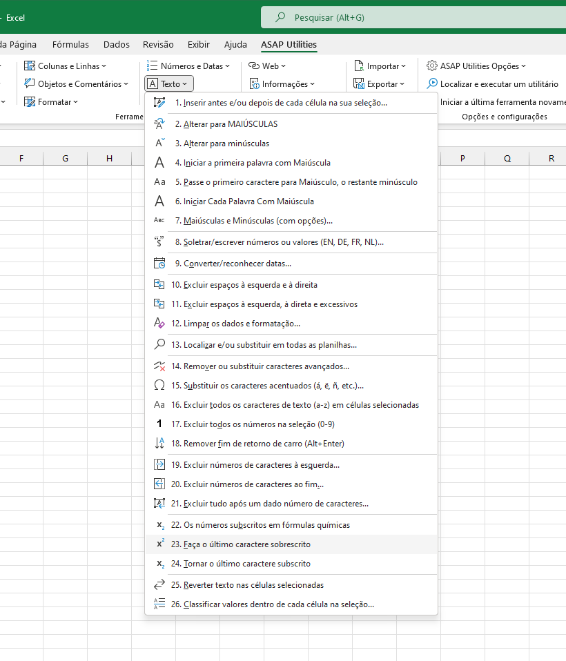 Formatar texto ou números como sobrescrito ou subscrito - Suporte