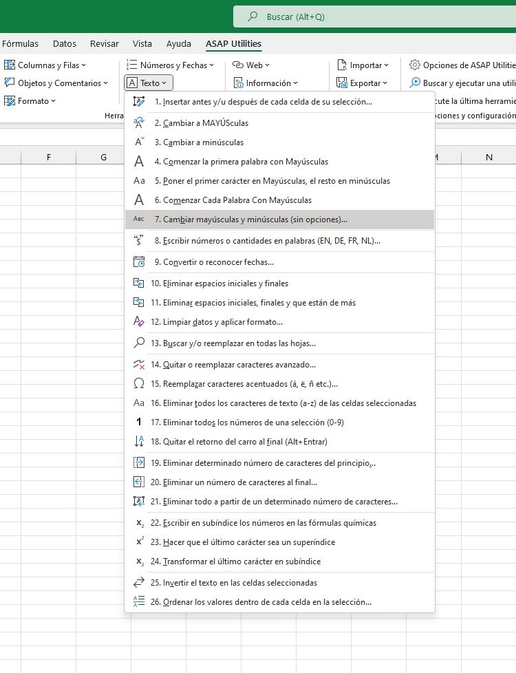 Texto  ›  7 Cambiar mayúsculas y minúsculas (sin opciones)...