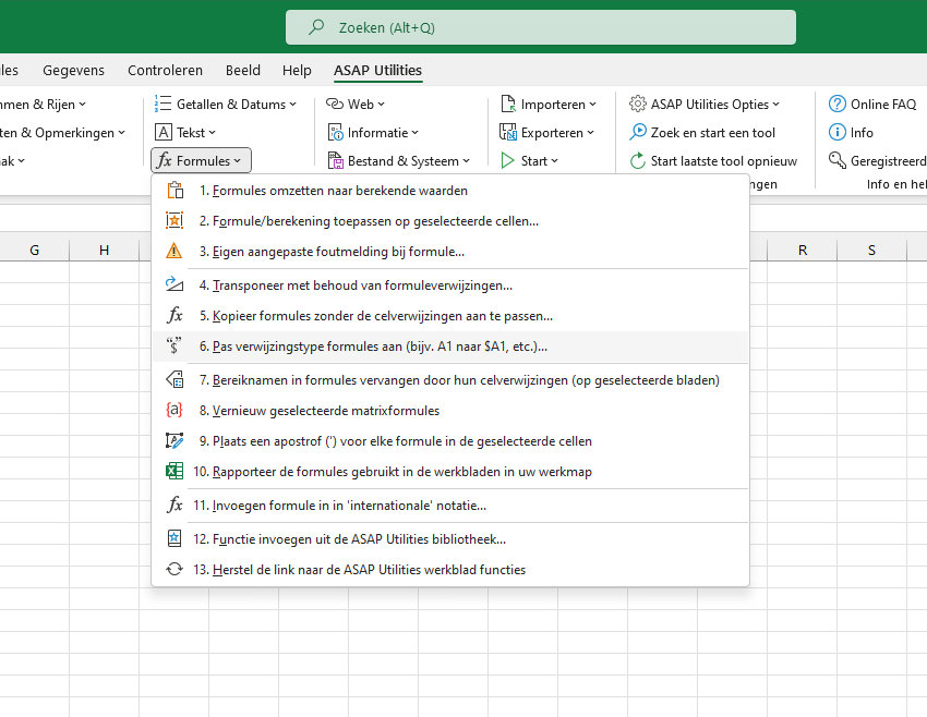 Formules  ›  6 Pas verwijzingstype formules aan (bijv. A1 naar $A1, etc.)...