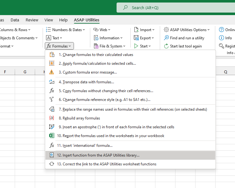 Formulas  ›  12 Insert function from the ASAP Utilities library...