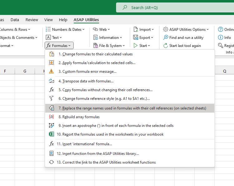 Formulas  ›  7 Replace the range names used in formulas with their cell references (on selected sheets)