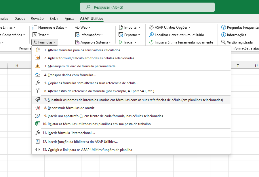 Fórmulas  ›  7 Substituir os nomes de intervalos usados ??em fórmulas com as suas referências de célula (em planilhas selecionadas)