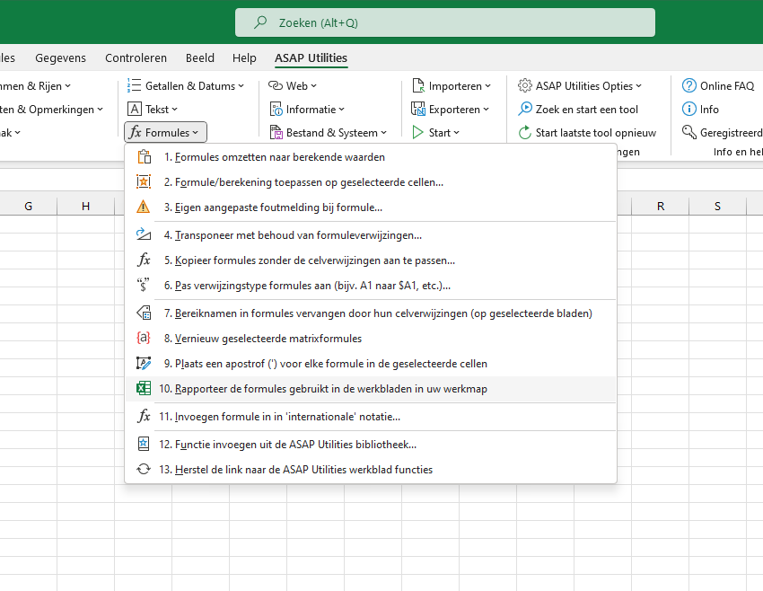 Formules  ›  10 Rapporteer de formules gebruikt in de werkbladen in uw werkmap