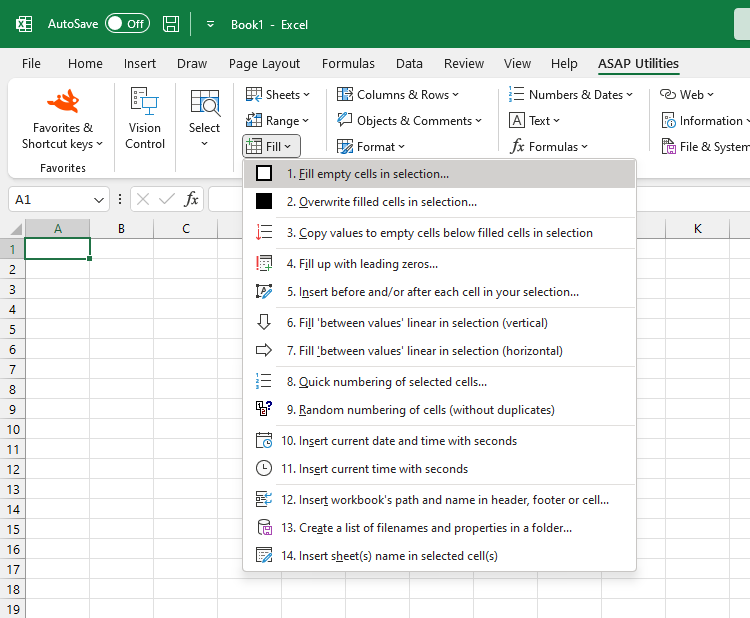 Fill  ›  1 Fill empty cells in selection...