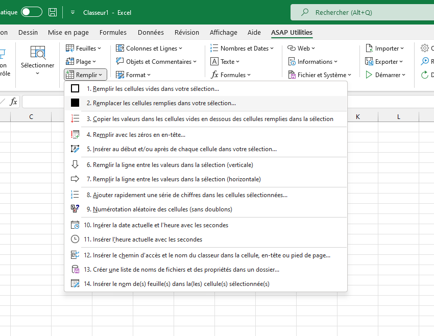 Remplir  ›  2 Remplacer les cellules remplies dans votre sélection...