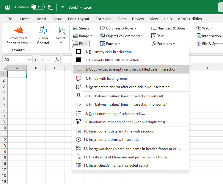 Fill  ›  3 Copy values to empty cells below filled cells in selection