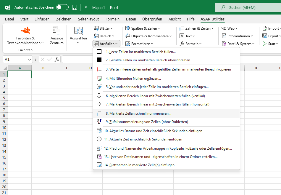 Ausfüllen  ›  8 Markierte Zellen schnell nummerieren...