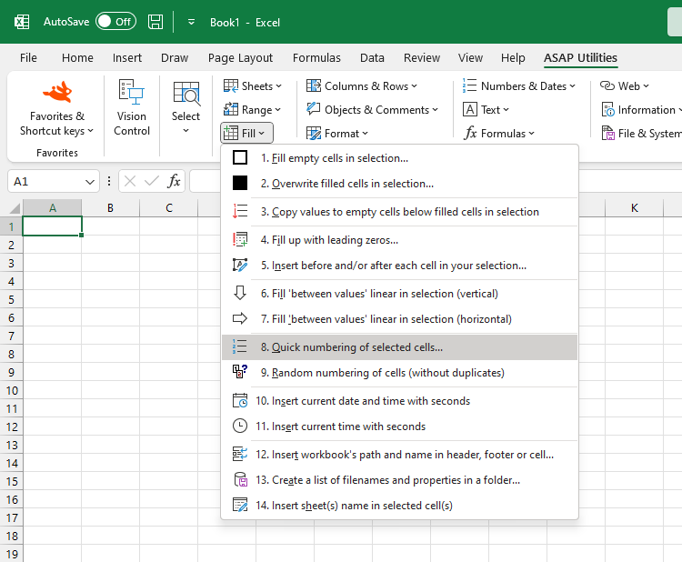 Fill  ›  8 Quick numbering of selected cells...