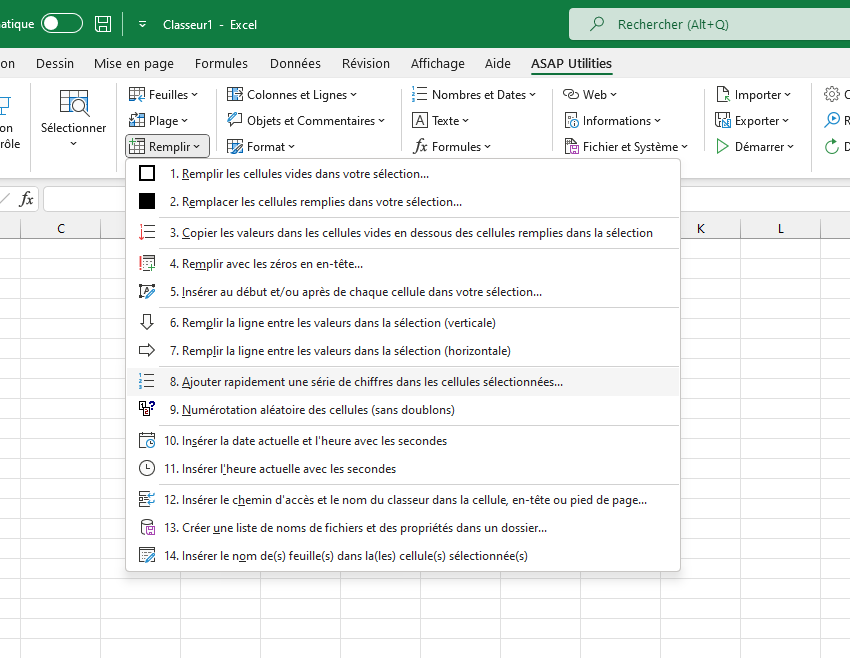Remplir  ›  8 Ajouter rapidement une série de chiffres dans les cellules sélectionnées...
