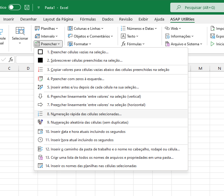 Preencher  ›  8 Numeração rápida das células selecionadas...