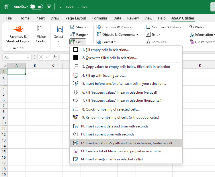 Fill  ›  12 Insert workbook's path and name in header, footer or cell...