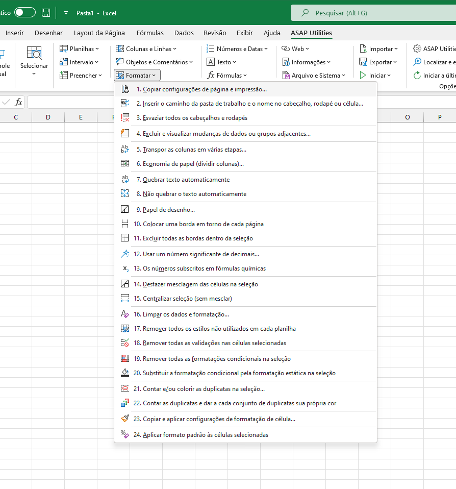 Formatar  ›  1 Copiar configurações de página e impressão...