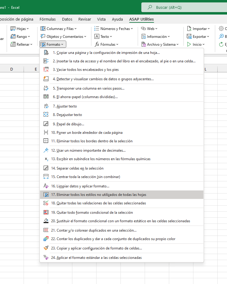 Formato  ›  17 Eliminar todos los estilos no utilizados de todas las hojas