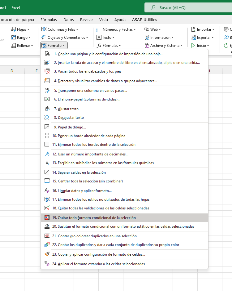 Formato  ›  19 Quitar todo formato condicional de la selección
