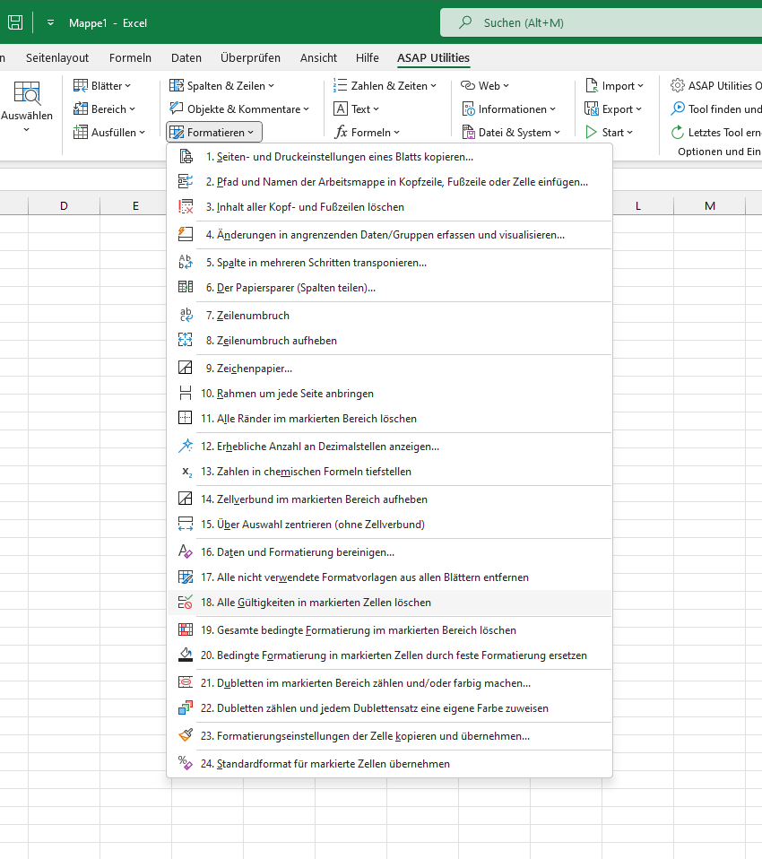 Formatieren  ›  18 Alle Gültigkeiten in markierten Zellen löschen