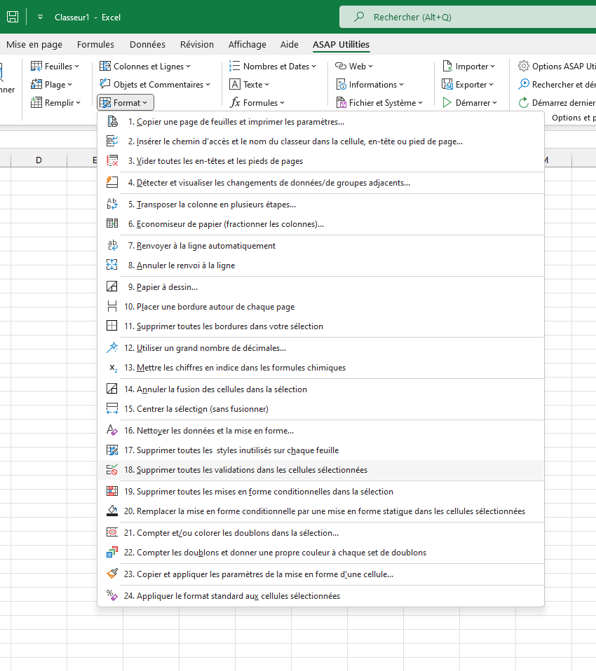 Format  ›  18 Supprimer toutes les validations dans les cellules sélectionnées