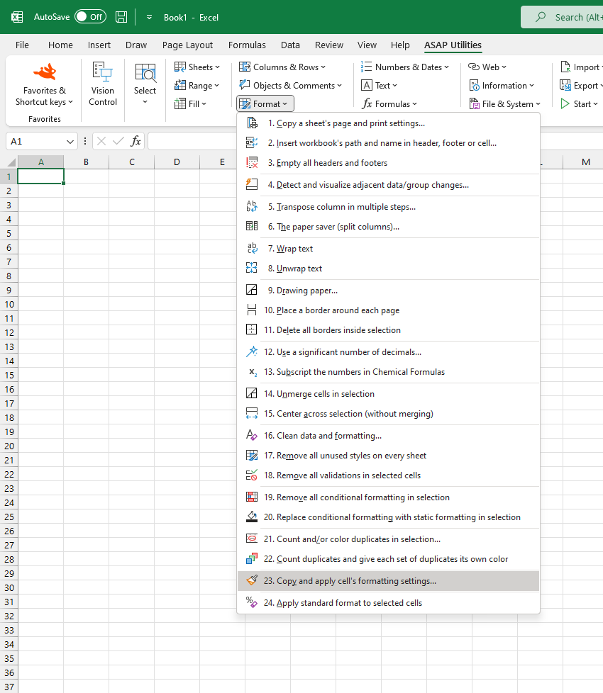 Format  ›  23 Copy and apply cell's formatting settings...