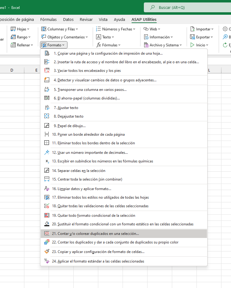 Formato  ›  21 Contar y/o colorear duplicados en una selección...