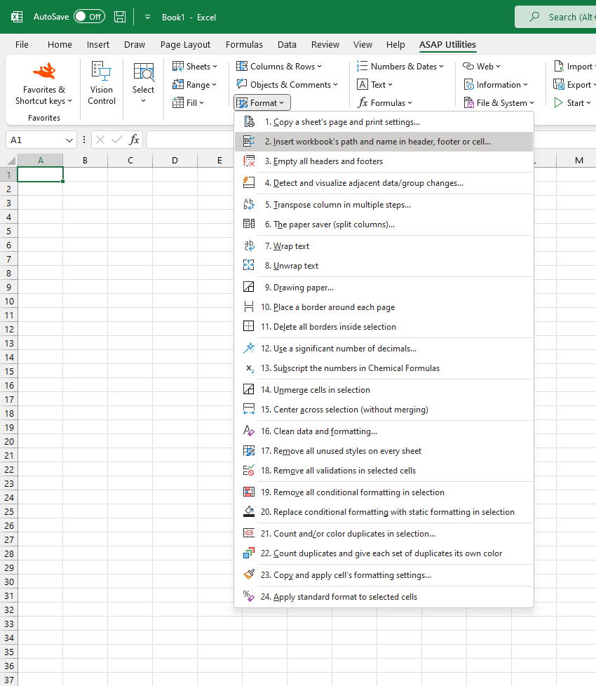 Format  ›  2 Insert workbook's path and name in header, footer or cell...