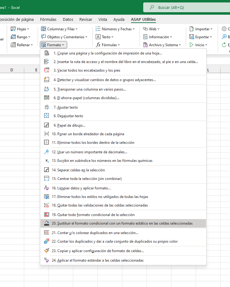 Formato  ›  20 Sustituir el formato condicional con un formato estático en las celdas seleccionadas