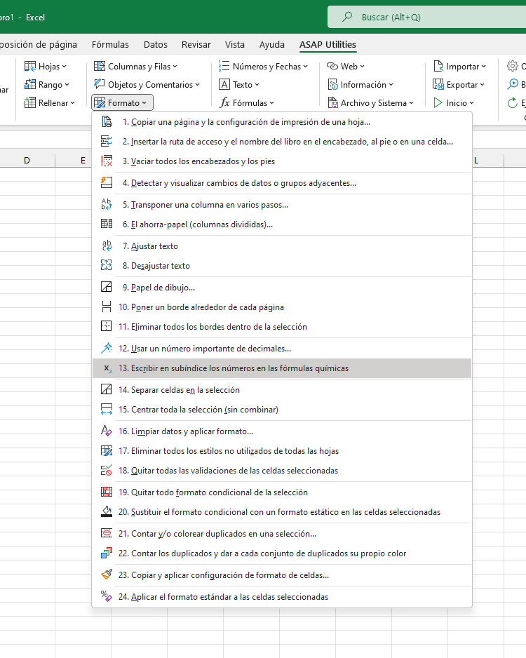 Formato  ›  13 Escribir en subíndice los números en las fórmulas químicas