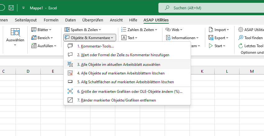 Objekte & Kommentare  ›  3 Alle Objekte im aktuellen Arbeitsblatt auswählen