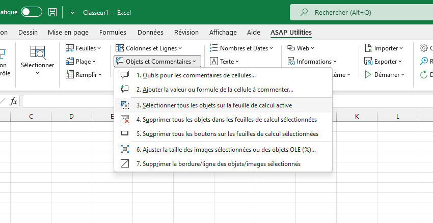 Objets et Commentaires  ›  3 Sélectionner tous les objets sur la feuille de calcul active