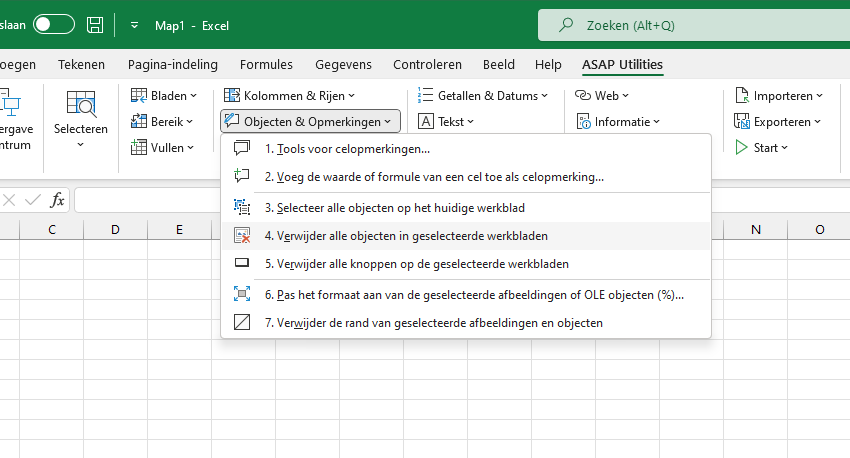 Objecten & Opmerkingen  ›  4 Verwijder alle objecten in geselecteerde werkbladen