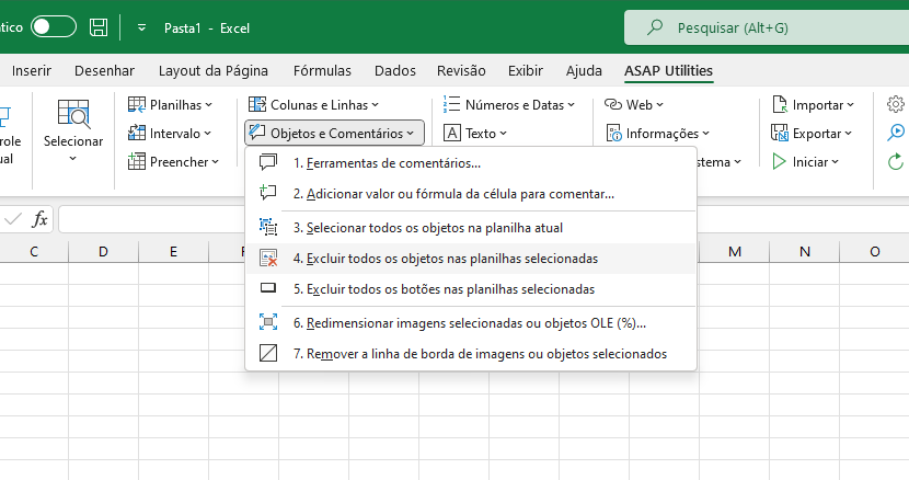 Objetos e Comentários  ›  4 Excluir todos os objetos nas planilhas selecionadas