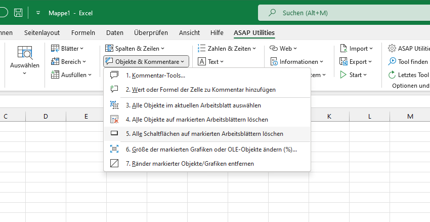 Objekte & Kommentare  ›  5 Alle Schaltflächen auf markierten Arbeitsblättern löschen