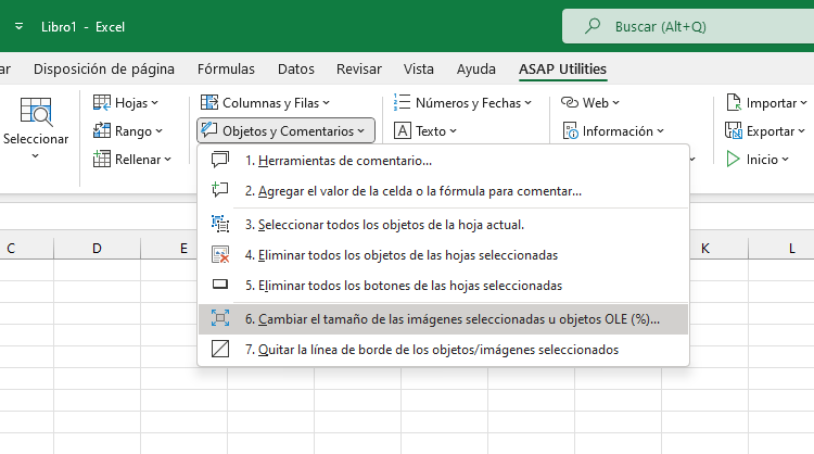 Objetos y Comentarios  ›  6 Cambiar el tamaño de las imágenes seleccionadas u objetos OLE (%)...