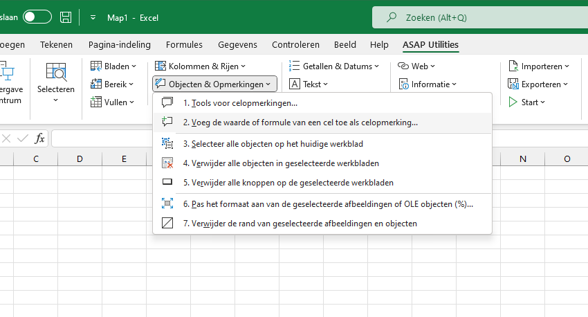 Objecten & Opmerkingen  ›  2 Voeg de waarde of formule van een cel toe als celopmerking...