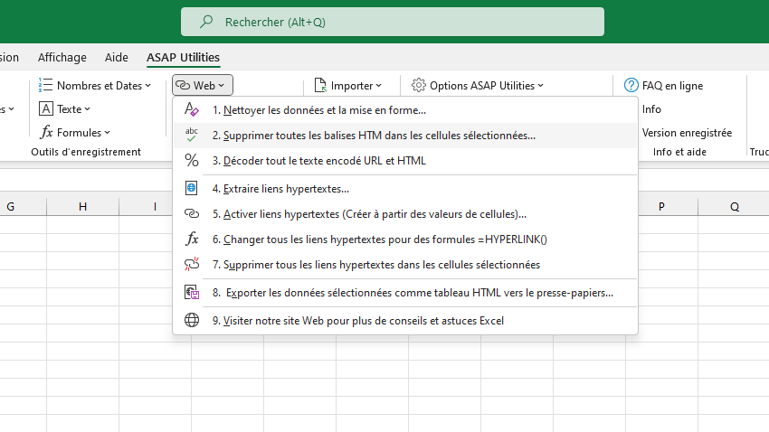 Web  ›  2 Supprimer toutes les balises HTM dans les cellules sélectionnées... 